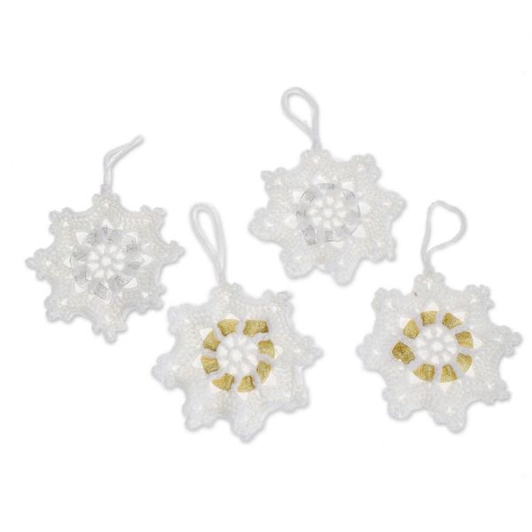 Alternate image for Hand-Crocheted Snowflake Ornaments from Guatemala Set of 4 Glittering Snow