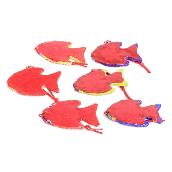 Alternate image for Set of 6 Fish-Themed Hand-Painted Colorful Ceramic Ornaments Marine Celebration