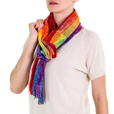 Alternate image for Guatemalan Rainbow Colored Rayon Chenille Scarf Gift of the Rainbow
