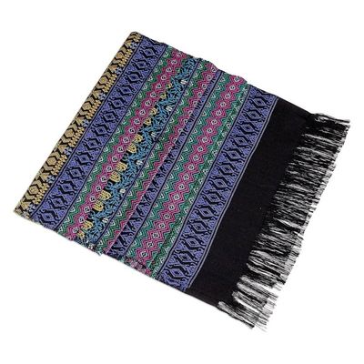 Alternate image for Handwoven Cotton Table Runner with Zigzag Patterns Bright Night