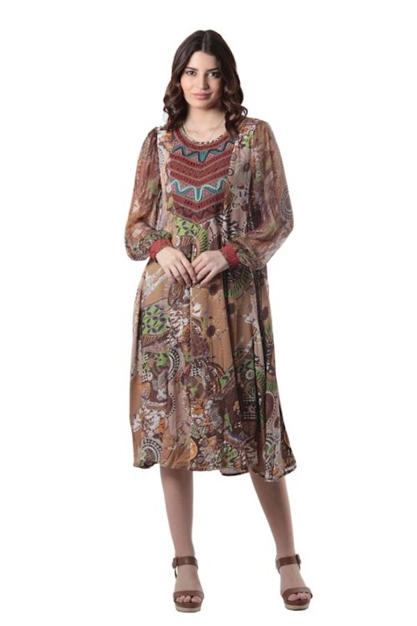 Alternate image for Embroidered Viscose Chiffon A-Line Dress Royal Waves