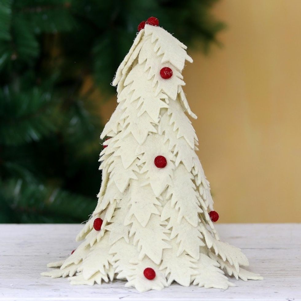 Hand Made Ivory Wool Christmas Tree Decoration 'Holiday Beauty'