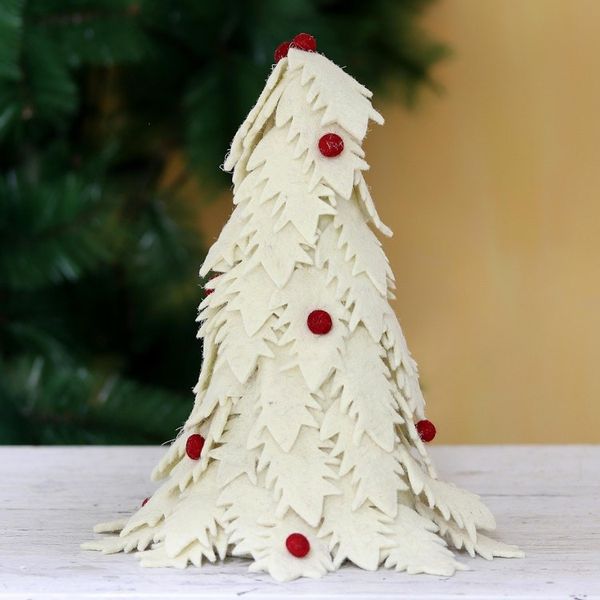 Alternate image for Hand Made Ivory Wool Christmas Tree Decoration Holiday Beauty