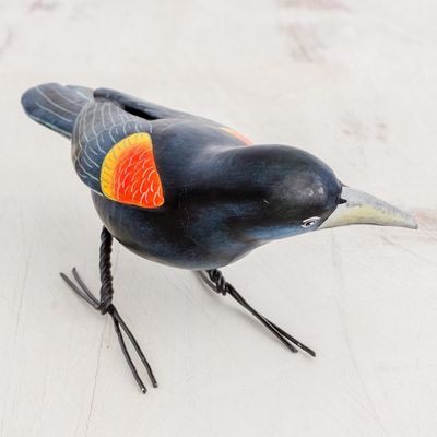 Alternate image for Ceramic Figurine of a Red-Winged Blackbird from Guatemala Red-Winged Blackbird