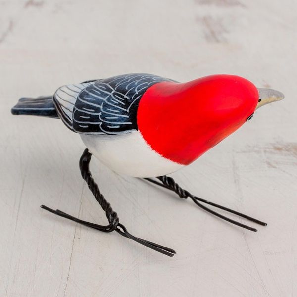 Alternate image for Ceramic Figurine of a Red Headed Woodpecker from Guatemala Red Headed Woodpecker