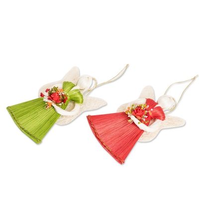 Alternate image for Handcrafted Natural Fiber Angel Holiday Ornaments Set of 4 Angels with Bouquets