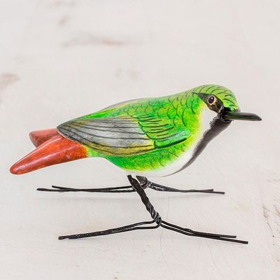 Alternate image for Guatemalan Handmade Mango Hummingbird Ceramic Bird Figurine Mango Hummingbird