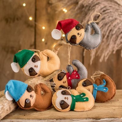 Alternate image for Set of 6 Handmade Christmas Sloth Ornaments from Guatemala Sweet Christmas Sleepers