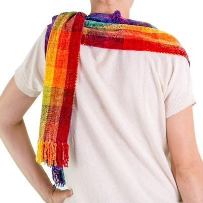 Alternate image for Guatemalan Rainbow Colored Rayon Chenille Scarf Gift of the Rainbow