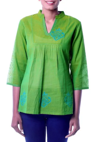 Alternate image for Collectible Womens Cotton Embroidered Blouse Top Goa Green