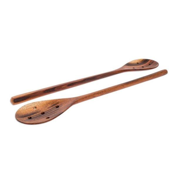 Alternate image for Handcarved Wood Slotted Spoons Pair Peten Delight