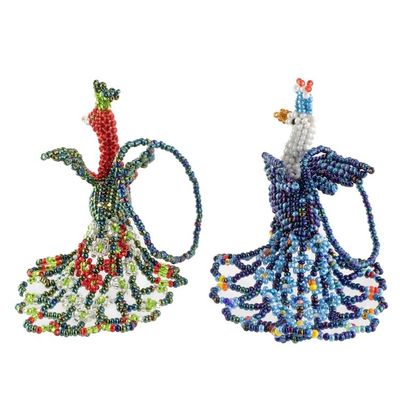 Alternate image for Glass Beaded Peacock Ornaments from Guatemala Pair True Beauty