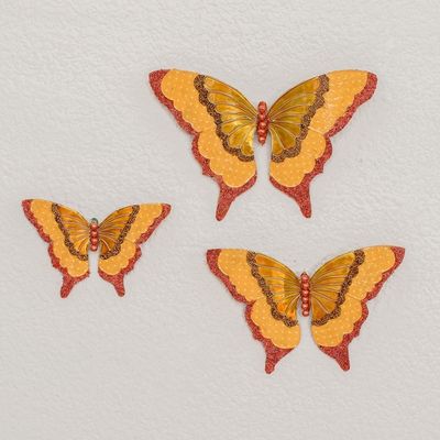 Alternate image for Set of 3 Handcrafted Golden Beaded Butterfly Wall Accents Abundance Butterflies