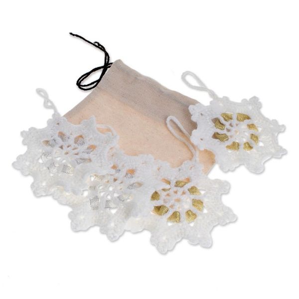 Alternate image for Hand-Crocheted Snowflake Ornaments from Guatemala Set of 4 Glittering Snow