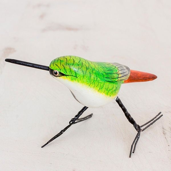 Alternate image for Guatemalan Handmade Mango Hummingbird Ceramic Bird Figurine Mango Hummingbird