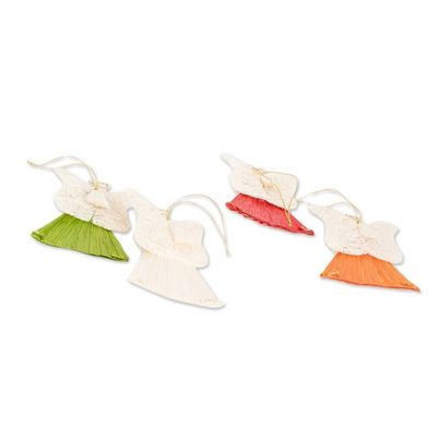 Alternate image for Handcrafted Natural Fiber Angel Holiday Ornaments Set of 4 Angels with Bouquets