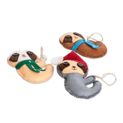 Alternate image for Set of 6 Handmade Christmas Sloth Ornaments from Guatemala Sweet Christmas Sleepers