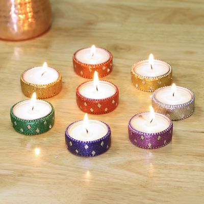 Alternate image for Sparkling Assorted Colors Resin-Coated Tea Lights Set of 8 Festive Colors