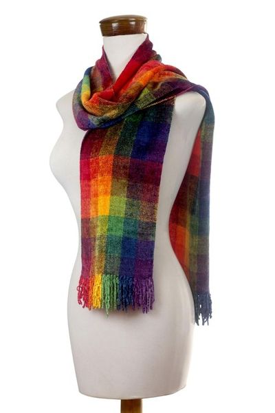 Alternate image for Guatemalan Rainbow Colored Rayon Chenille Scarf Gift of the Rainbow