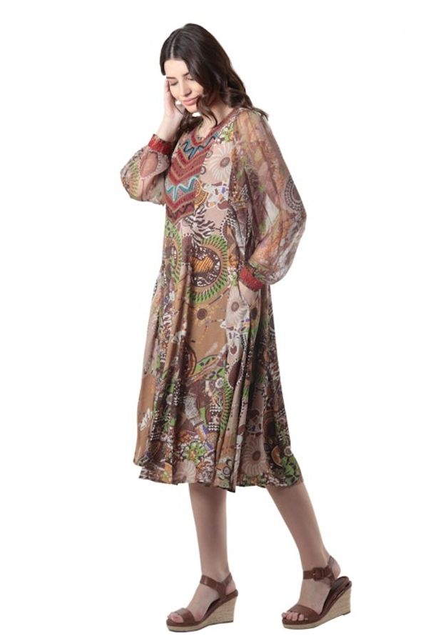 Alternate image for Embroidered Viscose Chiffon A-Line Dress Royal Waves