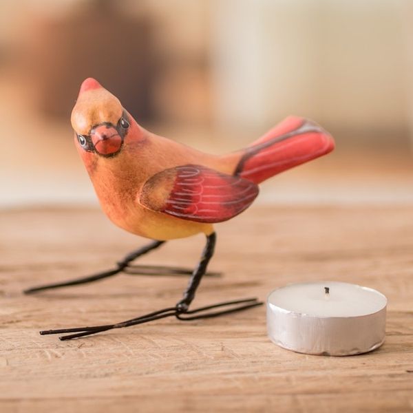 Alternate image for Handmade Cardinal Clay Bird Figurine from Guatemala Cardinal Beauty