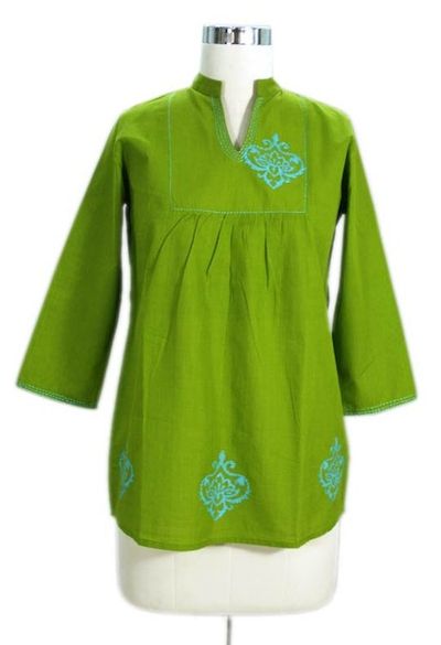 Alternate image for Collectible Womens Cotton Embroidered Blouse Top Goa Green