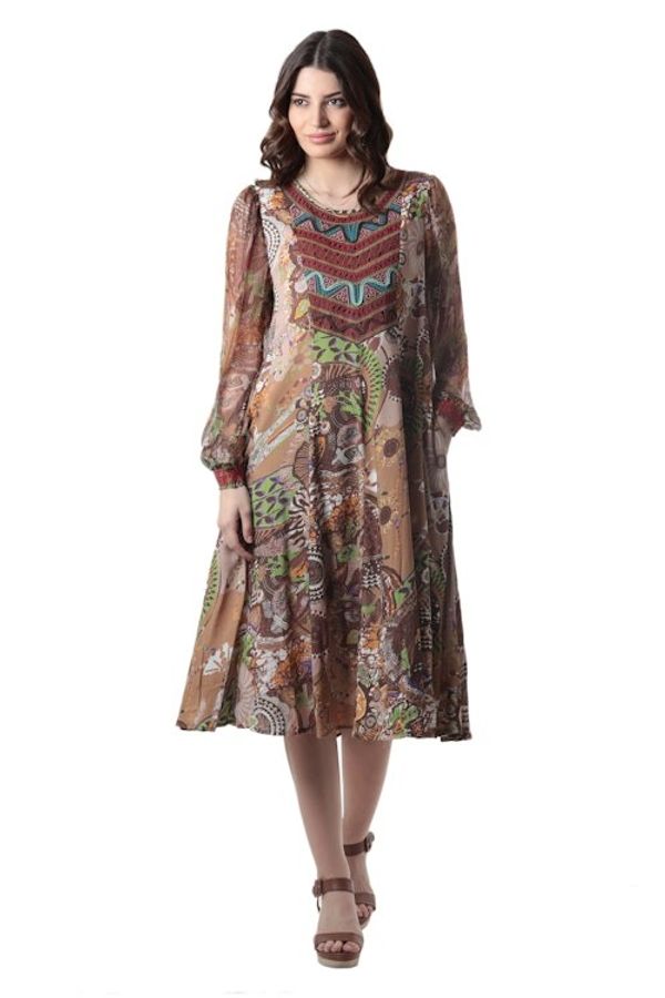 Alternate image for Embroidered Viscose Chiffon A-Line Dress Royal Waves