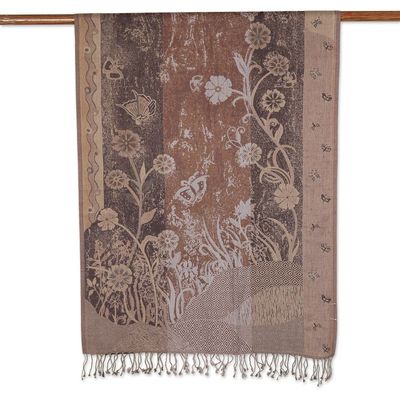 Alternate image for Cotton  Wool Shawl with Floral Pattern Woven in India Pattern Charm