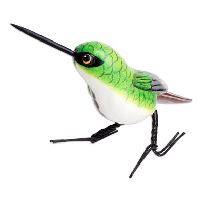 Alternate image for Guatemalan Handmade Mango Hummingbird Ceramic Bird Figurine Mango Hummingbird