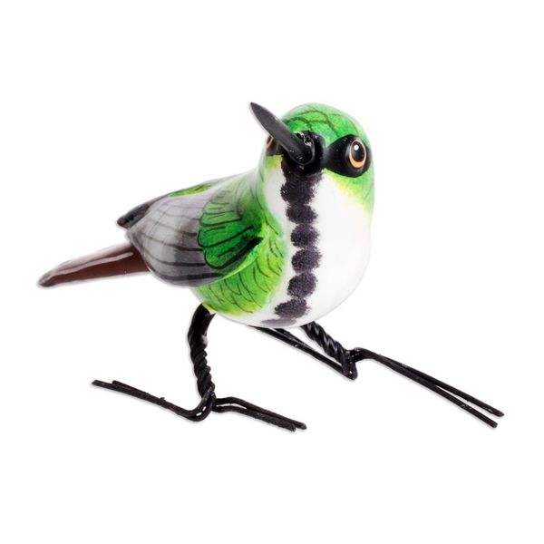 Alternate image for Guatemalan Handmade Mango Hummingbird Ceramic Bird Figurine Mango Hummingbird