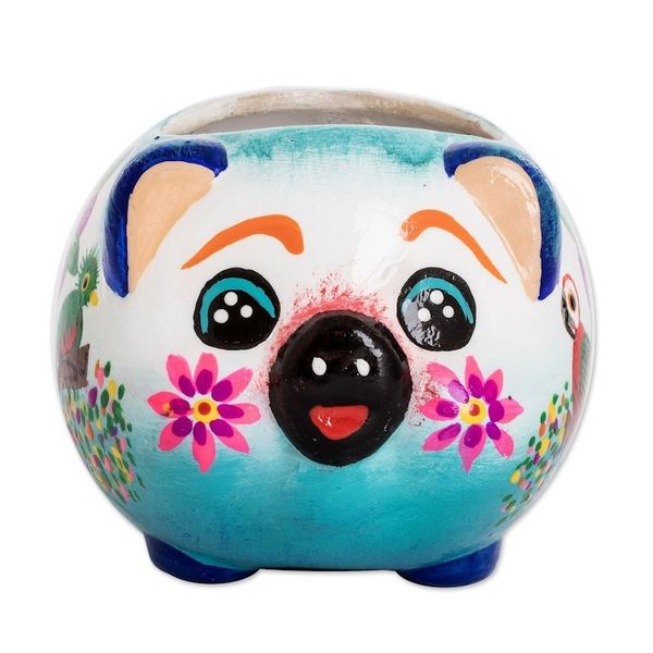 Alternate image for Handpainted Mini Ceramic Pig Flower Pot from Guatemala Herbaceous Piglet