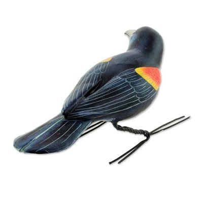 Alternate image for Ceramic Figurine of a Red-Winged Blackbird from Guatemala Red-Winged Blackbird