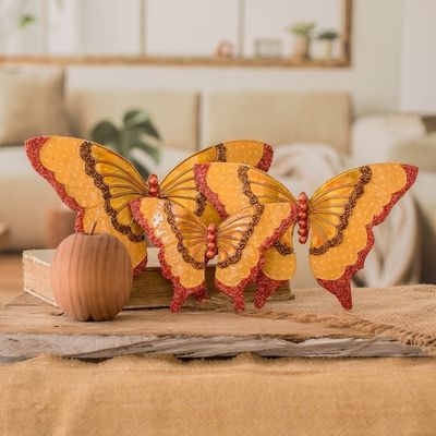 Alternate image for Set of 3 Handcrafted Golden Beaded Butterfly Wall Accents Abundance Butterflies