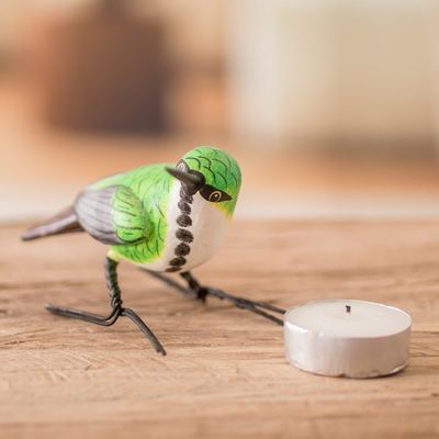 Alternate image for Guatemalan Handmade Mango Hummingbird Ceramic Bird Figurine Mango Hummingbird