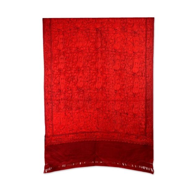 Alternate image for Red Embroidered 100 Wool Shawl from India Ruby Romance