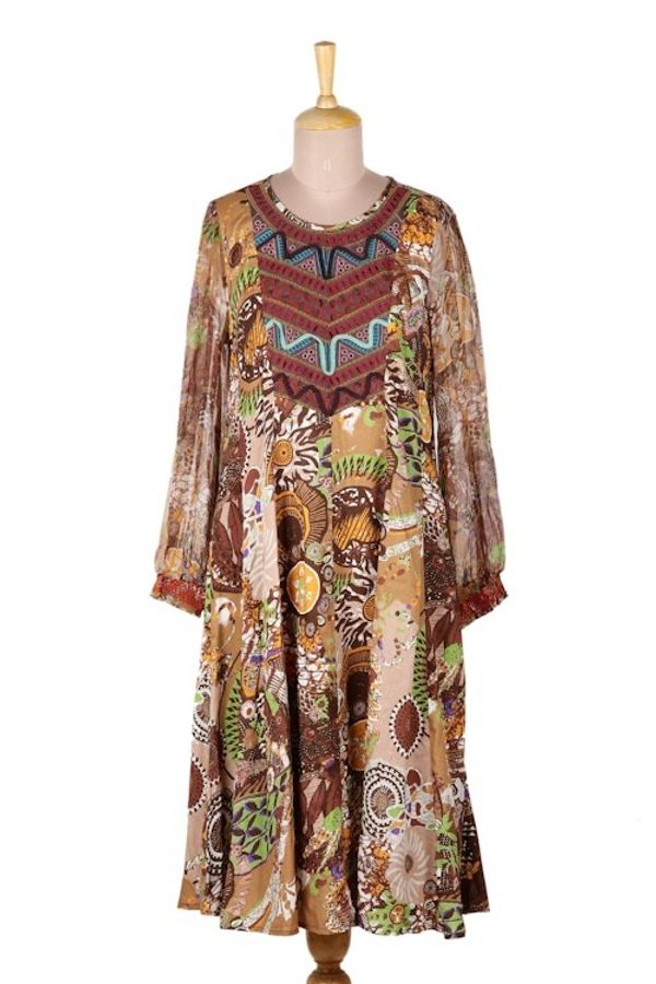 Alternate image for Embroidered Viscose Chiffon A-Line Dress Royal Waves