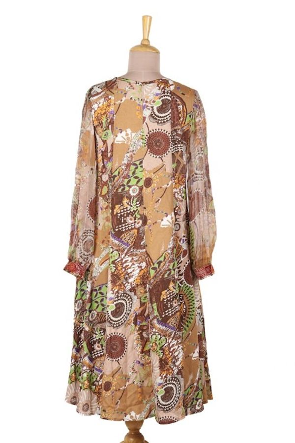 Alternate image for Embroidered Viscose Chiffon A-Line Dress Royal Waves