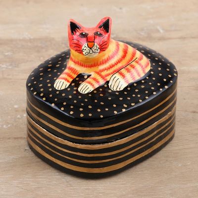 Alternate image for Hand-Painted Cat Papier Mache and Wood Decorative Box Feline Friend
