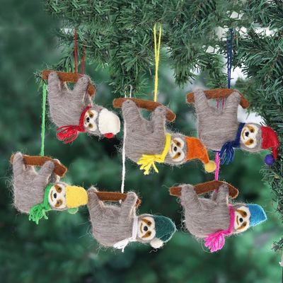 Alternate image for Artisan Crafted Wool Felt Ornaments Set of 6 Sweet Sloths
