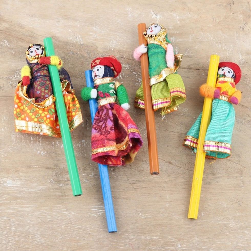 Artisan Crafted Indian-Themed Pencils Set of 4 'Colorful Rajasthan'