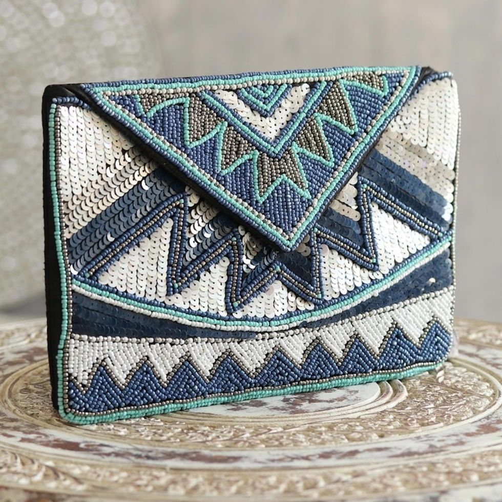 Geometric Beaded Evening Bag Crafted in India 'Glamorous Symphony'