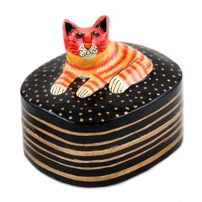 Alternate image for Hand-Painted Cat Papier Mache and Wood Decorative Box Feline Friend