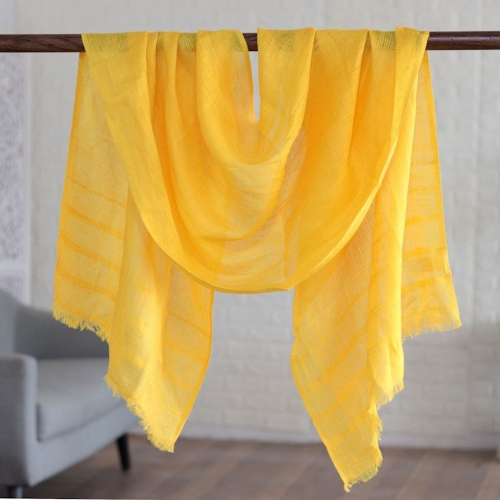 Linen Shawl in Goldenrod Made in India 'Dreams in Goldenrod'