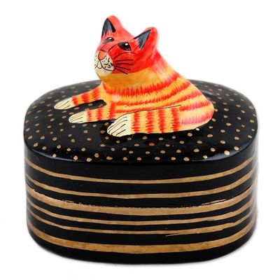 Alternate image for Hand-Painted Cat Papier Mache and Wood Decorative Box Feline Friend