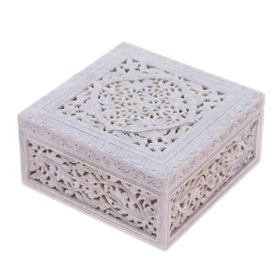 Alternate image for Indian Jali Soapstone Jewelry Box Floral Medallion