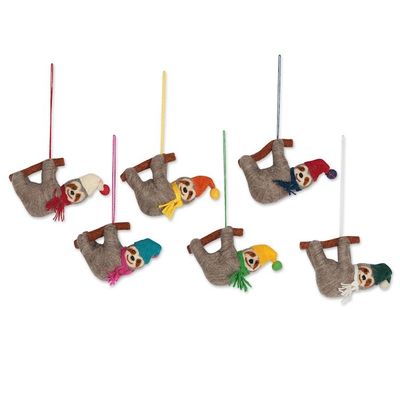 Alternate image for Artisan Crafted Wool Felt Ornaments Set of 6 Sweet Sloths