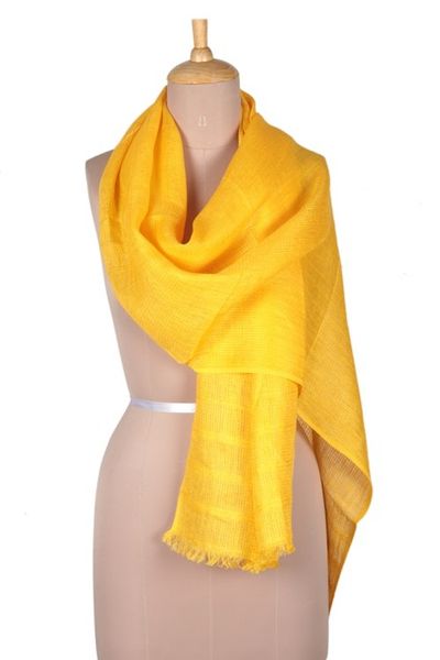 Alternate image for Linen Shawl in Goldenrod Made in India Dreams in Goldenrod