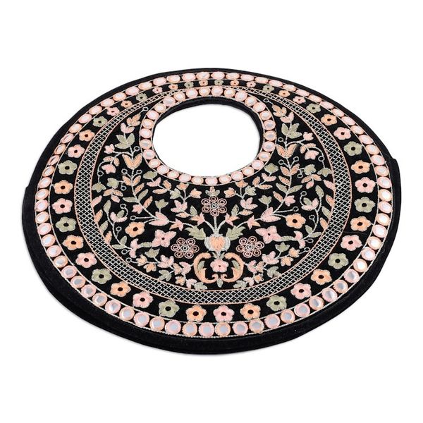 Alternate image for Floral Embroidered Black Faux Velvet Handbag in Bright Hues Jaipur Paradise