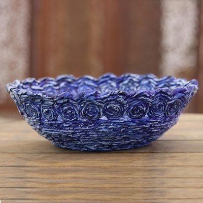 Alternate image for Recycled Paper Basket in Blue from India Beautiful Spirals in Blue