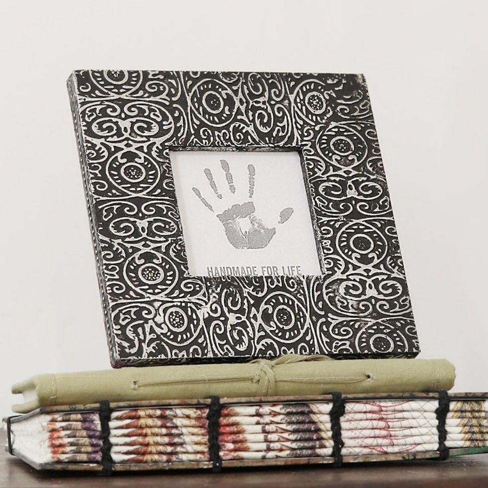 Embossed Aluminum Photo Frame from India 3x3 'Creative Vines'